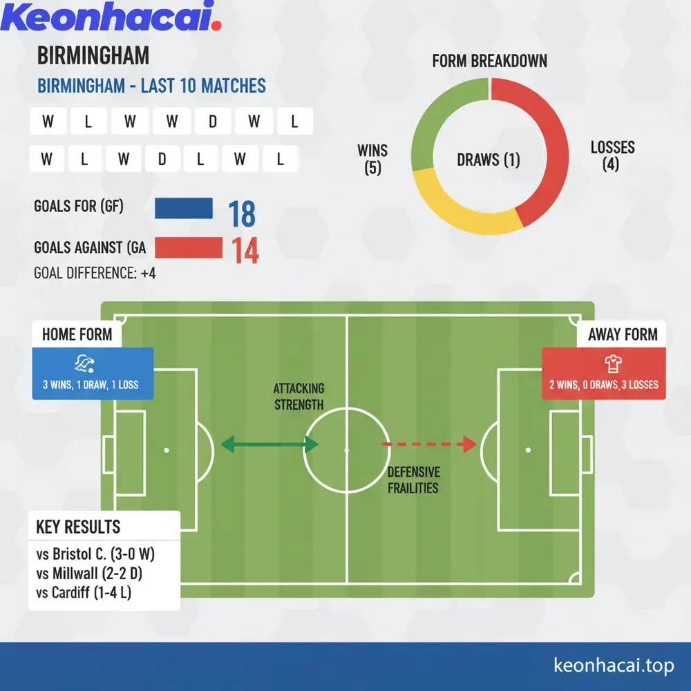Birmingham giành được 5 chiến thắng, 1 trận hòa và để thua 4 trận trong 10 trận gần nhất