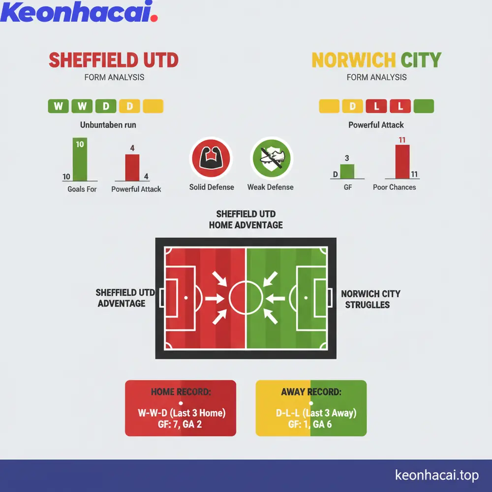 Phân tích về phong độ và lịch sử đối đầu, có thể thấy rõ Sheffield Utd đang có lợi thế lớn hơn hẳn so với Norwich City