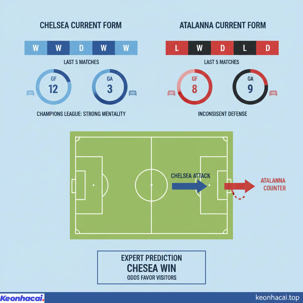 Chelsea được đánh giá là đội cửa trên và có khả năng giành trọn 3 điểm trong trận đấu này với dàn cầu thủ chất lượng và phong độ vượt trội hơn Atalanta 