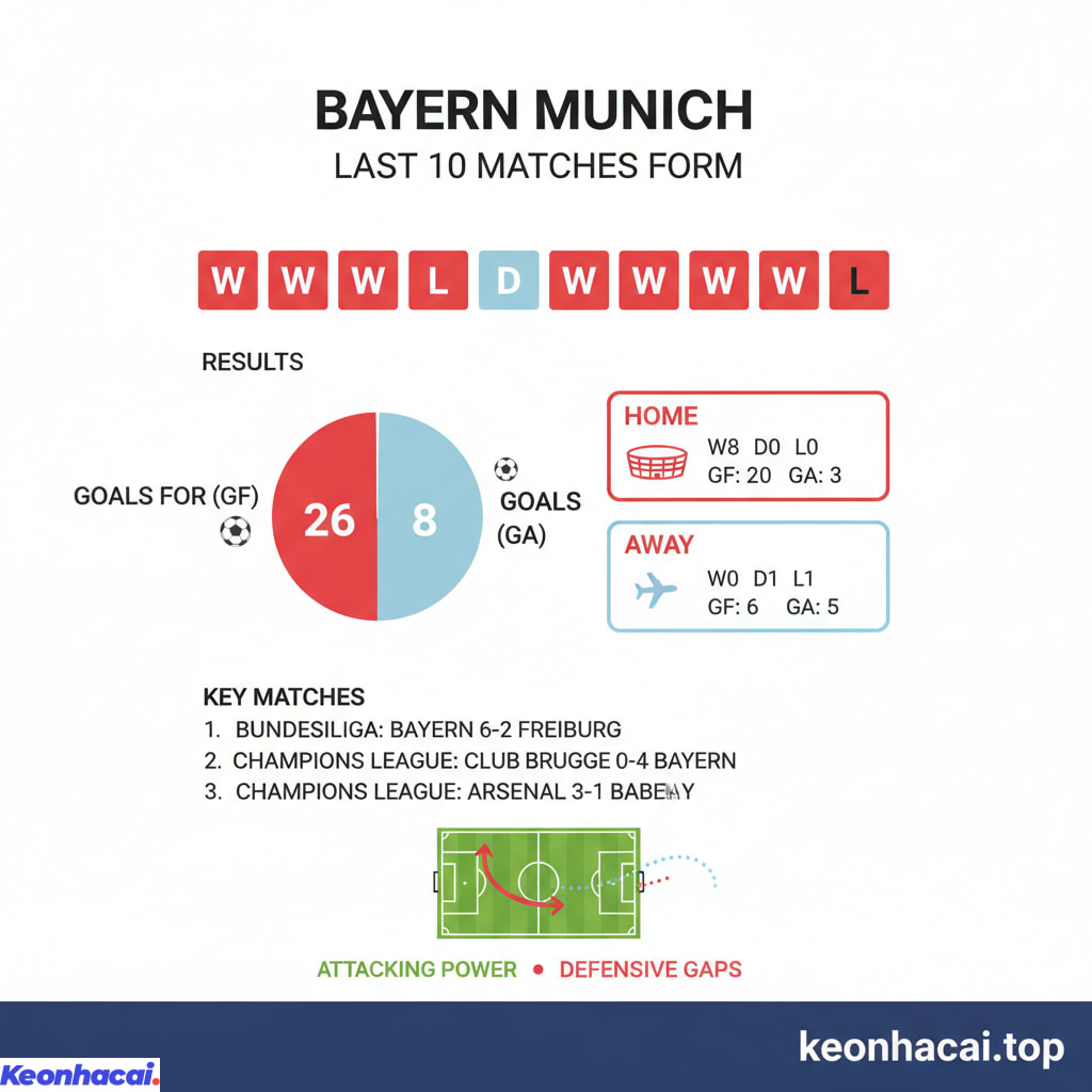 Bayern Munchen đã thắng tới 8/10 trận gần nhất, chỉ hòa 1 và thua 1 trước đối thủ mạnh Arsenal
