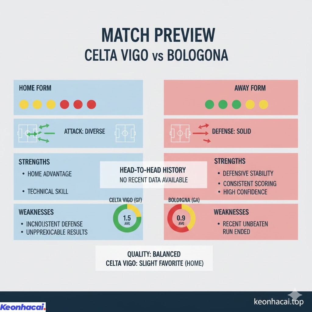 Celta Vigo được đánh giá cao hơn hơn Bologna  một chút nhờ vào yếu tố sân nhà và kinh nghiệm nhưng không phải là một cửa trên quá rõ rệt về mặt chuyên môn