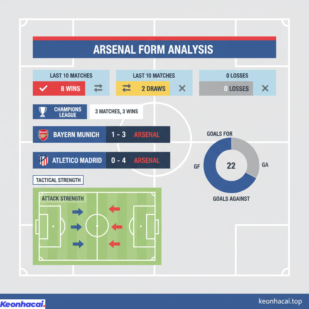 Arsenal bất bại với 8 chiến thắng và 2 trận hòa trong 10 trận gần nhất