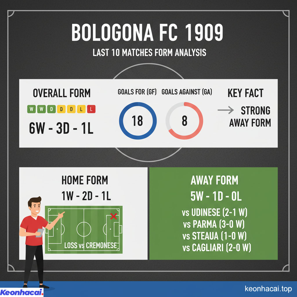Bologna giành được 6 chiến thắng, 3 trận hòa và chỉ để thua 1 trận duy nhất trước Cremonese trên sân nhà