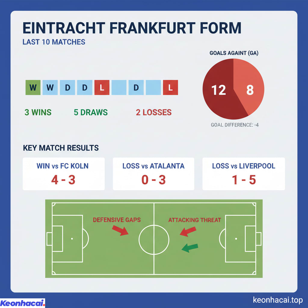 Trong 10 trận gần nhất, Frankfurt chỉ có 3 chiến thắng, hòa tới 5 trận và thua 2 trận