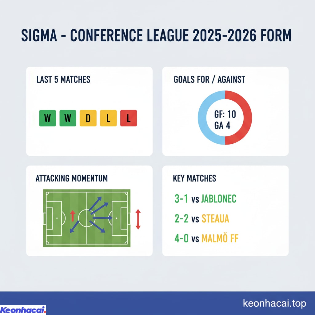 Phong độ gần đây của Sigma đang nhỉnh hơn rõ rệt so với Lincoln, đặc biệt là ở Conference League mùa giải 2025-2026