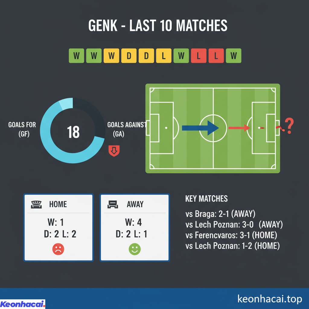 Genk thắng 5, hòa 2 và thua 3 trong 10 trận gần nhất