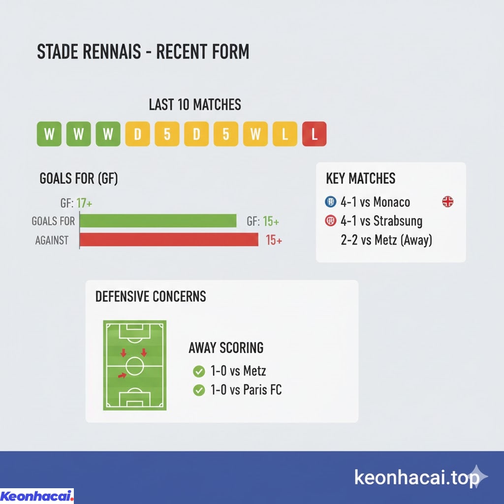 Rennes đang có chuỗi phong độ ổn định hơn với chỉ 1 thất bại trong 10 trận gần nhất