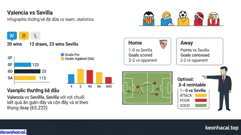 Sevilla nhỉnh hơn một chút với 4 chiến thắng so với 2 của Valencia, còn lại là 4 trận hòa trong 10 trận gần nhất
